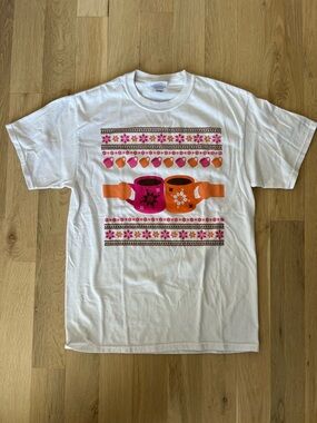 Coffee Shop Ugly Christmas Sweater Tee ☕🎄 Size M